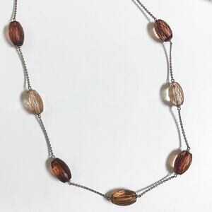 COOKIE LEE • Silver + Brown Beaded Long Statement Necklace